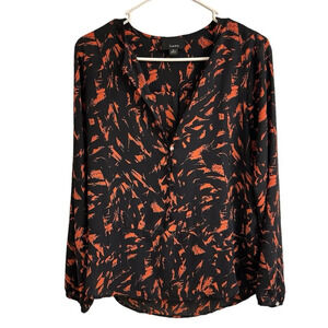 Lumiere Womens Sm Long Sleeve Chiffon Sheer Light Flowy Blouse Black Orange
